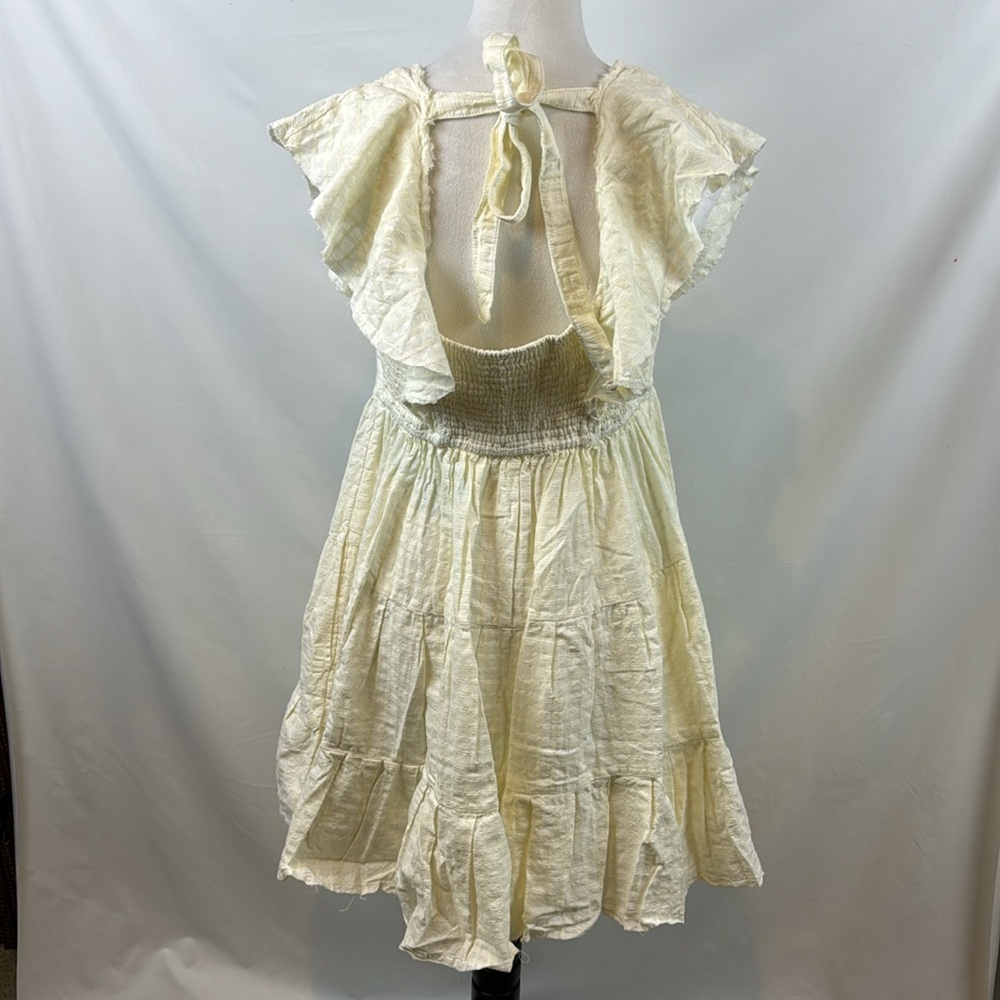 Free People Undone V Neck Ruffle Flutter Sleeves Off White Mini Dress Size L - Picture 12 of 16